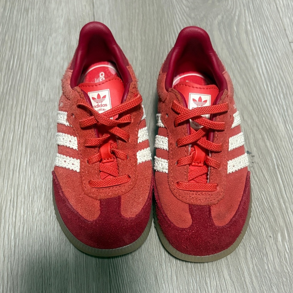 Adidas Kids Red and White Samba Sneakers